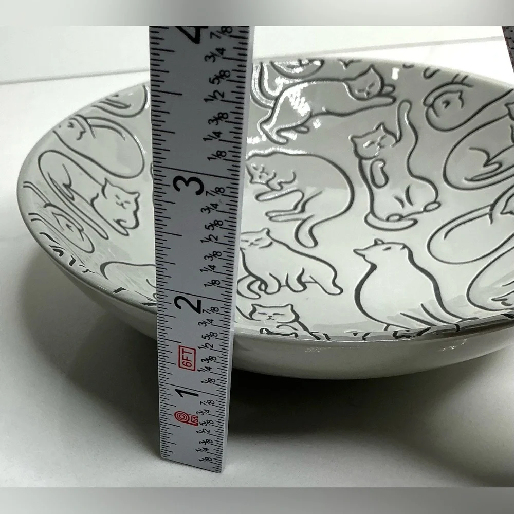 2 Signature Cat Pet Bowl Plate Food Dish Plate Adorable Gray 6” New